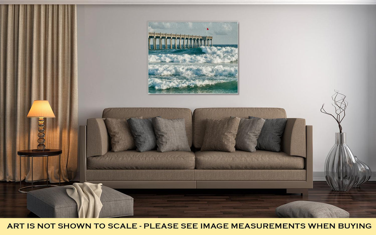 Gallery Wrapped Canvas, Surfs Up At Pensacola Beach Fishing Pier - ultrawallart.com