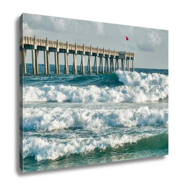 Gallery Wrapped Canvas, Surfs Up At Pensacola Beach Fishing Pier - ultrawallart.com