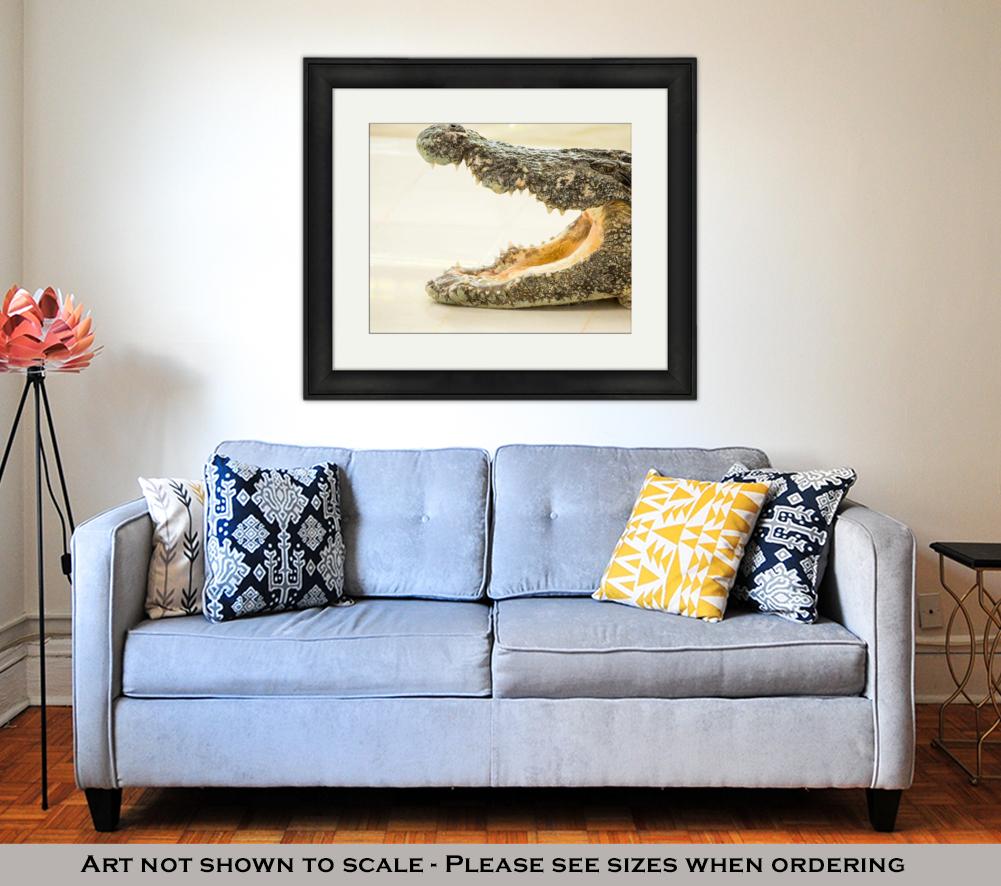 Framed Print, Dangerous Crocodile Open Mouth In Farm In Phuket Thailand Alligator In Wildlife - ultrawallart.com