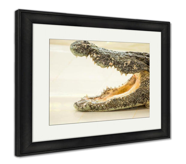 Framed Print, Dangerous Crocodile Open Mouth In Farm In Phuket Thailand Alligator In Wildlife - ultrawallart.com