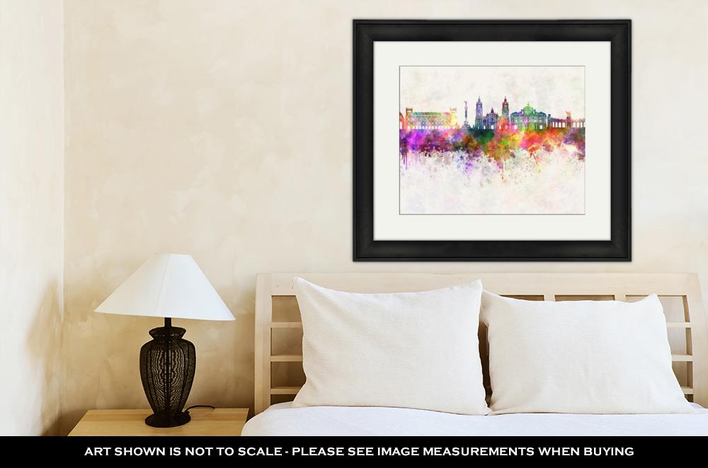 Framed Print, Mexico City V2 Skyline In Watercolor - ultrawallart.com
