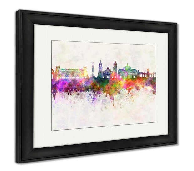 Framed Print, Mexico City V2 Skyline In Watercolor - ultrawallart.com