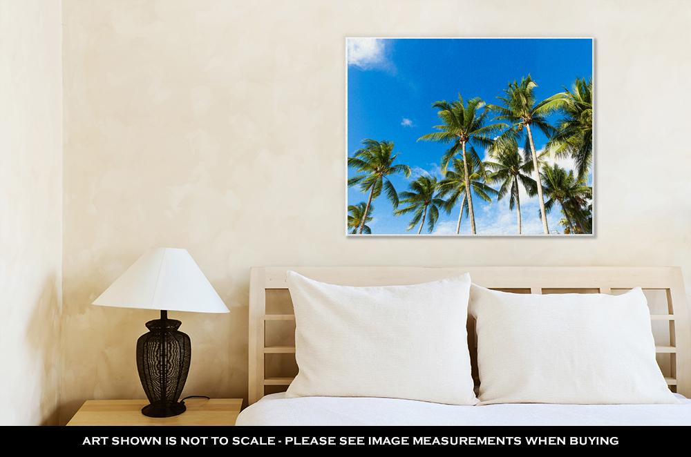 Gallery Wrapped Canvas, Tropical Palm Trees In The Blue Sunny Sky - ultrawallart.com