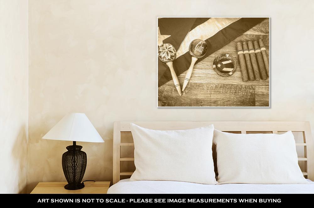 Gallery Wrapped Canvas, Retro Photo Table With Cuban Items - ultrawallart.com