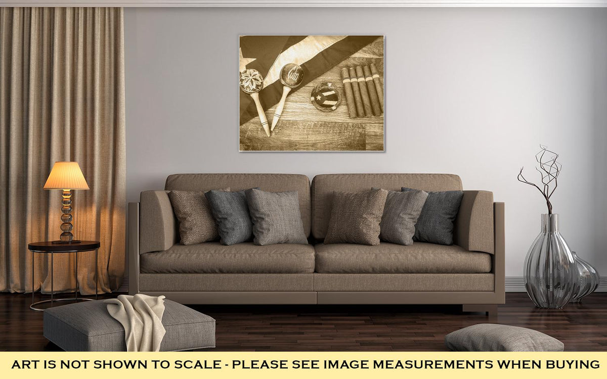 Gallery Wrapped Canvas, Retro Photo Table With Cuban Items - ultrawallart.com