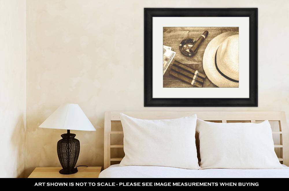 Framed Print, Retro Photo Table With Cuban Items - ultrawallart.com