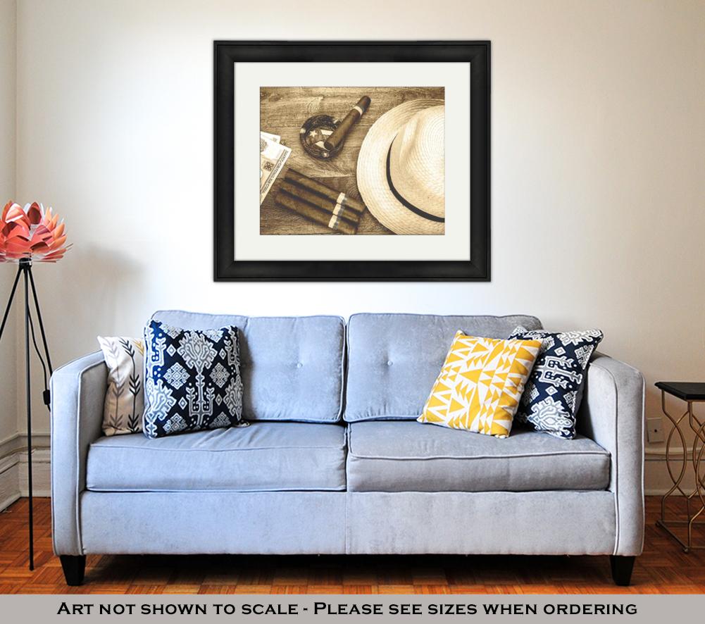 Framed Print, Retro Photo Table With Cuban Items - ultrawallart.com