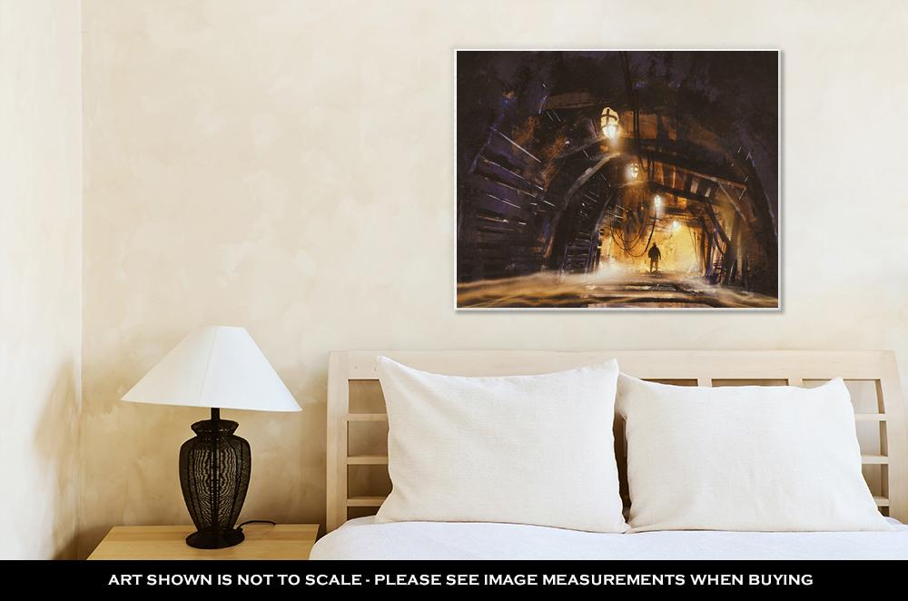 Gallery Wrapped Canvas, Inside Of The Mine Shaft With Fog Illustration Digital Painting - ultrawallart.com