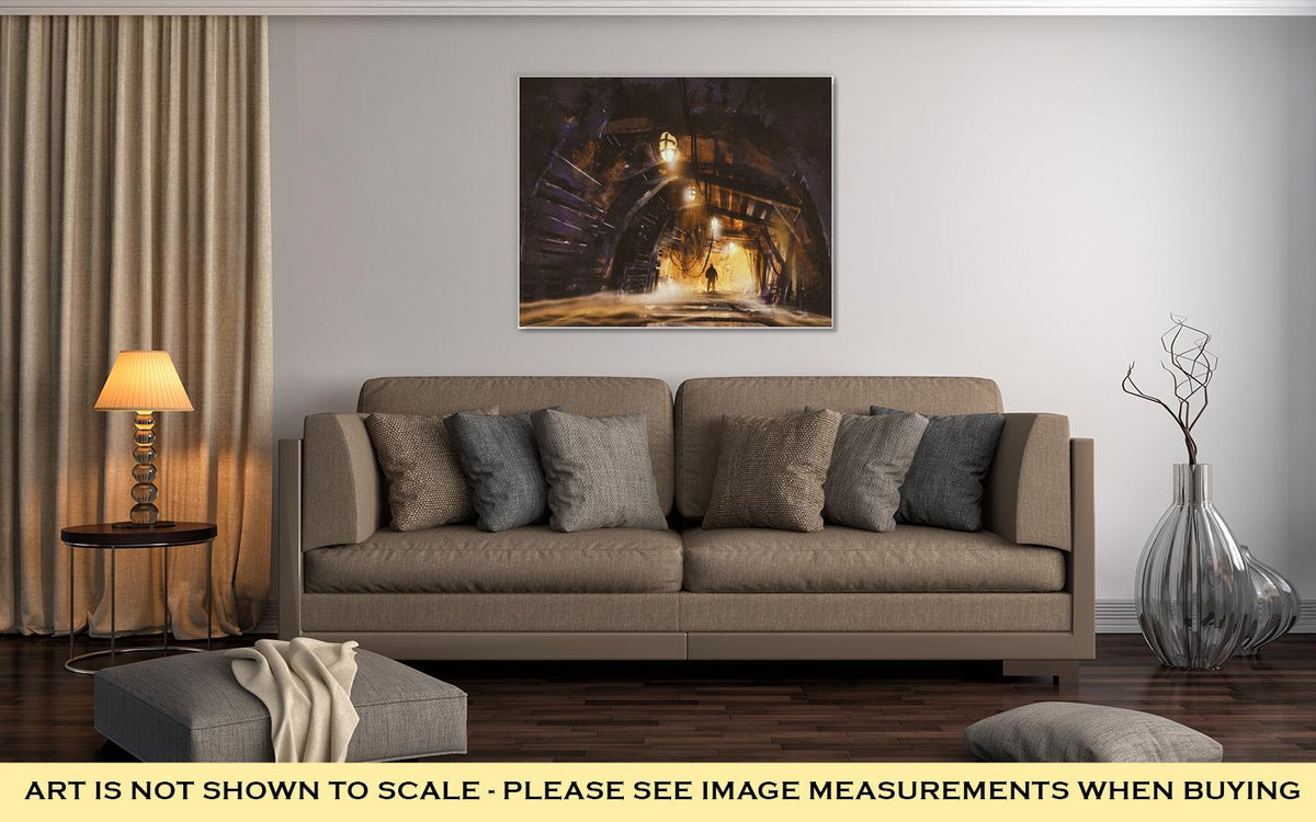 Gallery Wrapped Canvas, Inside Of The Mine Shaft With Fog Illustration Digital Painting - ultrawallart.com