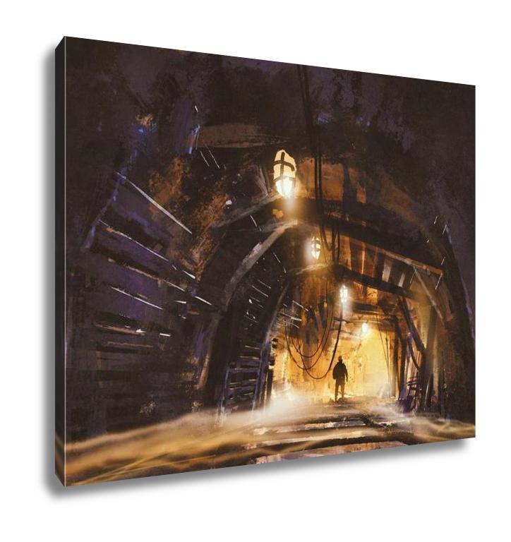 Gallery Wrapped Canvas, Inside Of The Mine Shaft With Fog Illustration Digital Painting - ultrawallart.com