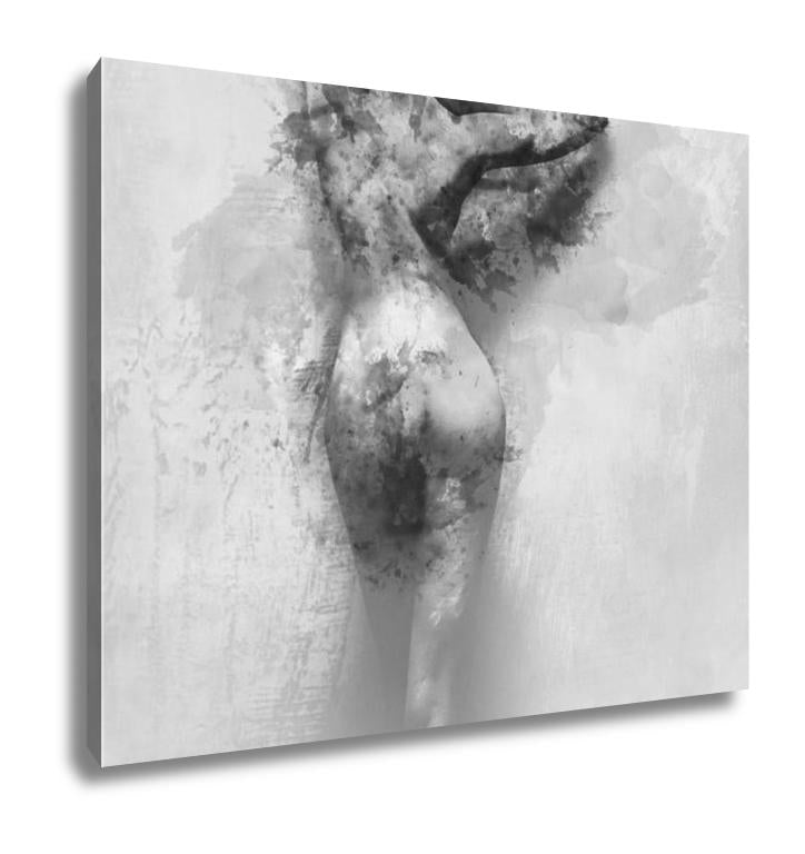 Gallery Wrapped Canvas, Digital Watercolor Painting Of A Naked Woman - ultrawallart.com