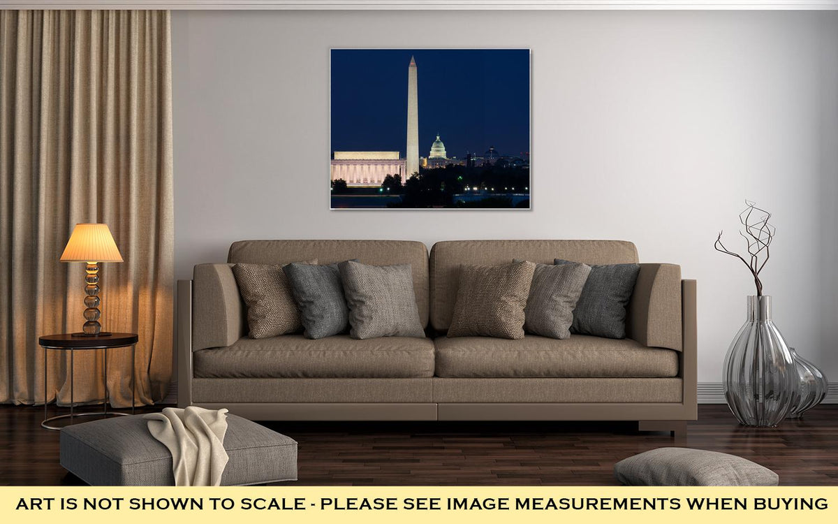 Gallery Wrapped Canvas, Washington Dc Skyline Including Lincoln Memorial Washington Monument And The - ultrawallart.com