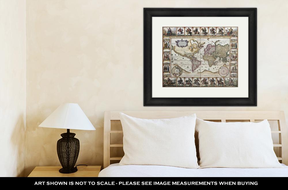 Framed Print, World Old Map Created By Nicholas Visscher Published In Amsterdam 1652 - ultrawallart.com
