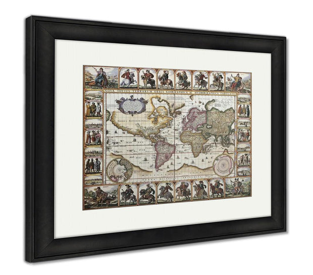 Framed Print, World Old Map Created By Nicholas Visscher Published In Amsterdam 1652 - ultrawallart.com