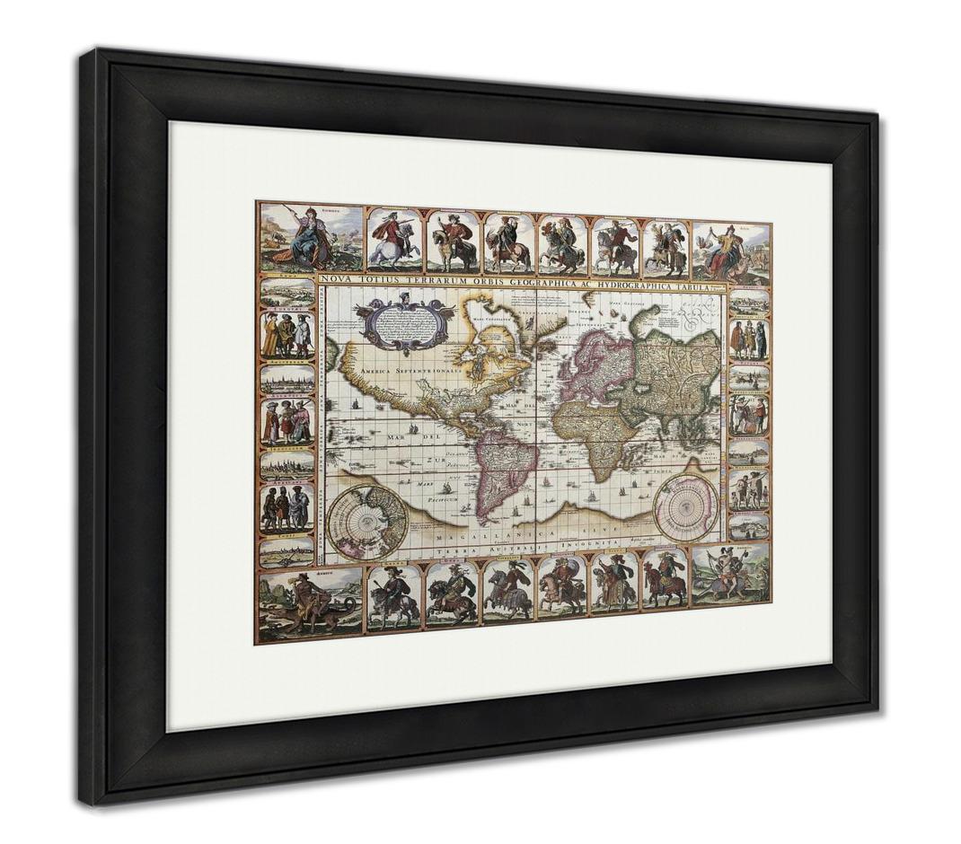 Framed Print, World Old Map Created By Nicholas Visscher Published In Amsterdam 1652 - ultrawallart.com
