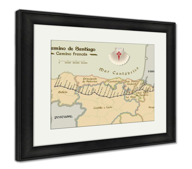 Framed Print, Old Style Map Of Saint James Way French Route - ultrawallart.com