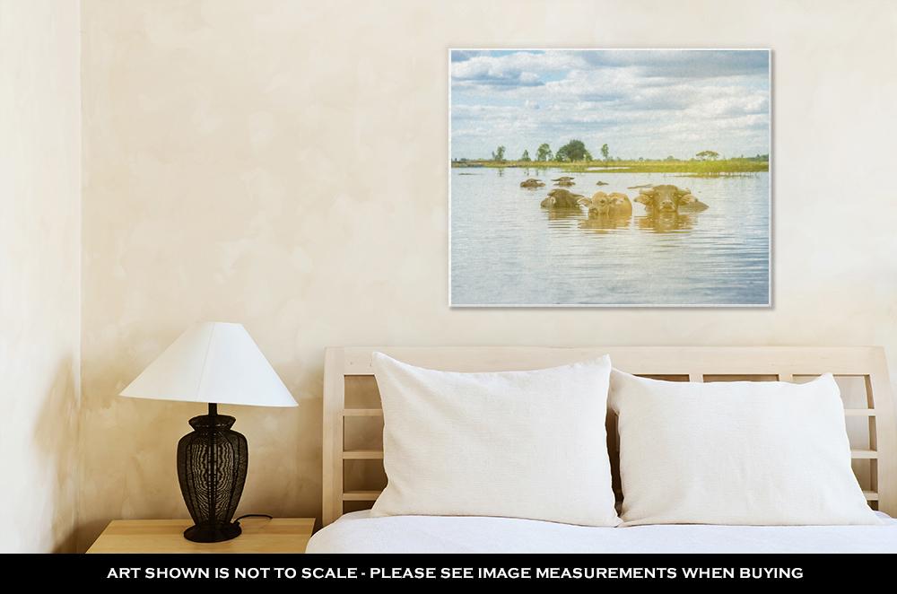 Gallery Wrapped Canvas, The Domestic Buffalo Hides In River Thailand - ultrawallart.com