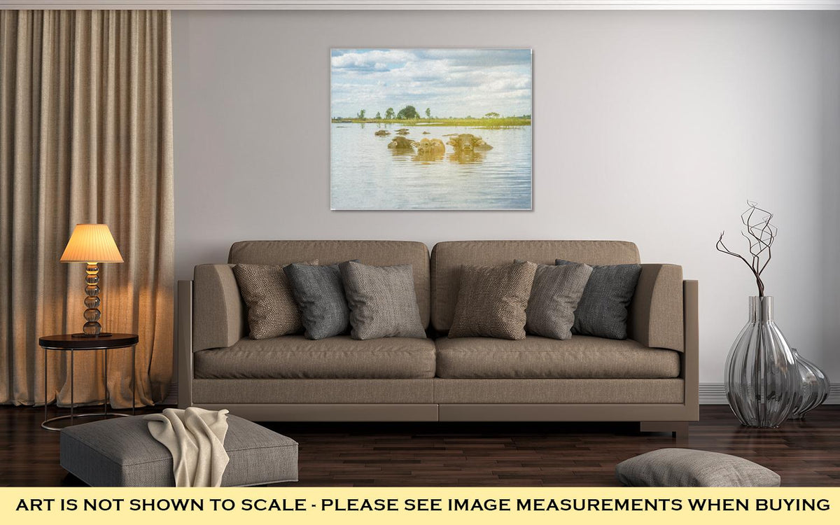 Gallery Wrapped Canvas, The Domestic Buffalo Hides In River Thailand - ultrawallart.com