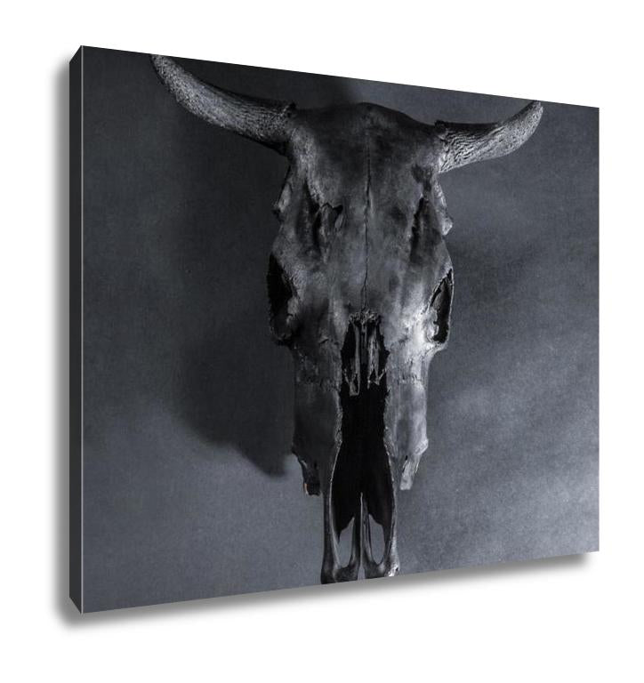 Gallery Wrapped Canvas, Black Bulls Skull - ultrawallart.com
