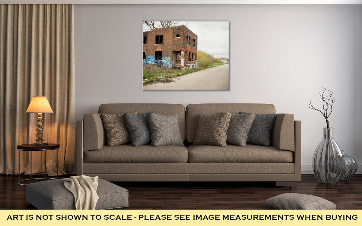 Gallery Wrapped Canvas, Abandoned Building Dilapidated Real Estate Detroit Michigan - ultrawallart.com