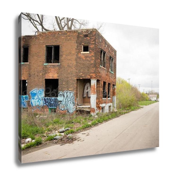 Gallery Wrapped Canvas, Abandoned Building Dilapidated Real Estate Detroit Michigan - ultrawallart.com