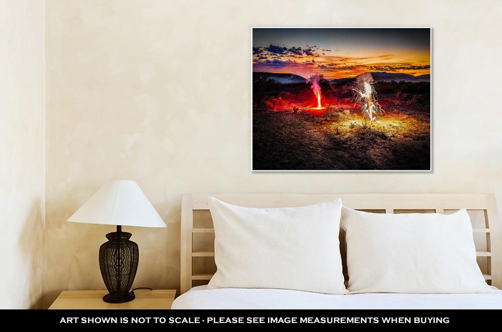 Gallery Wrapped Canvas, A Fireworks Display On The Fourth Of July In The Desert Near El Paso Tx - ultrawallart.com