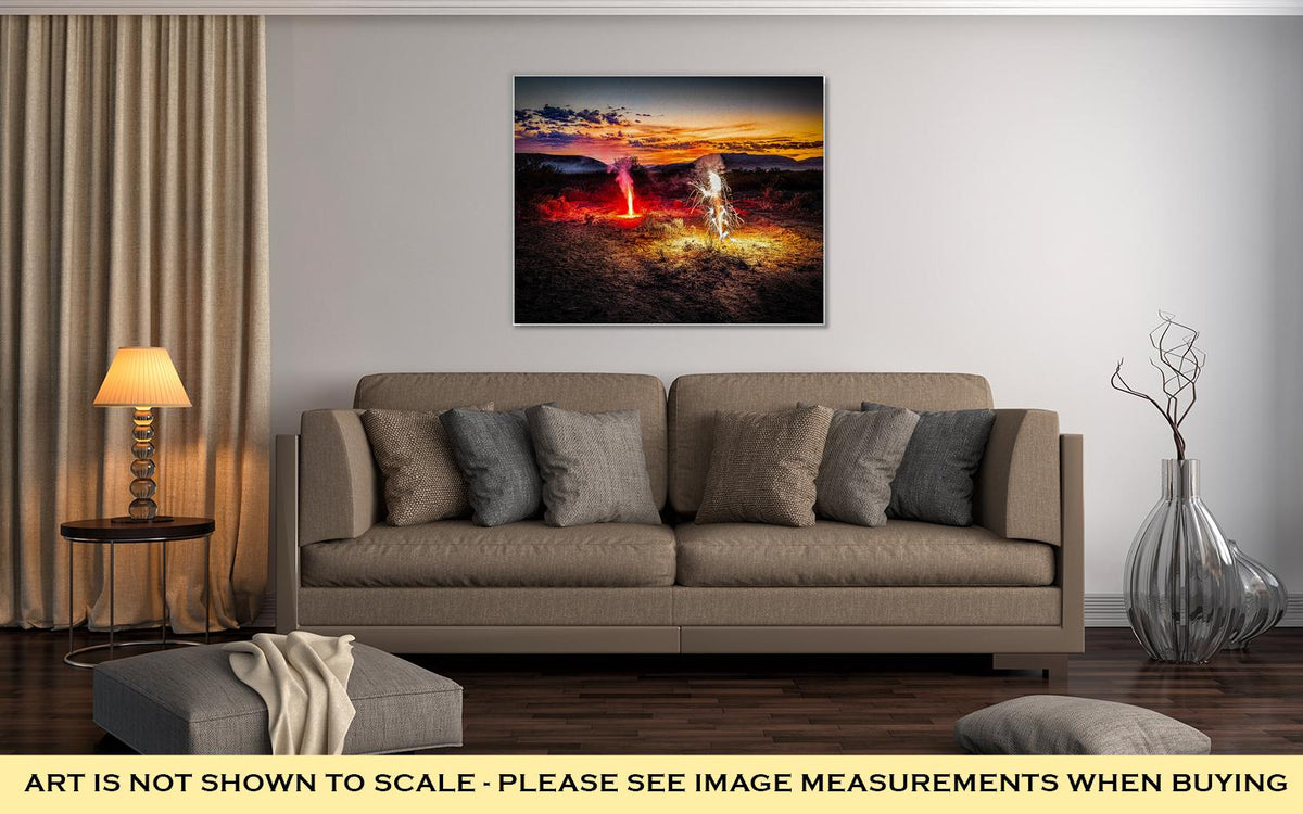Gallery Wrapped Canvas, A Fireworks Display On The Fourth Of July In The Desert Near El Paso Tx - ultrawallart.com