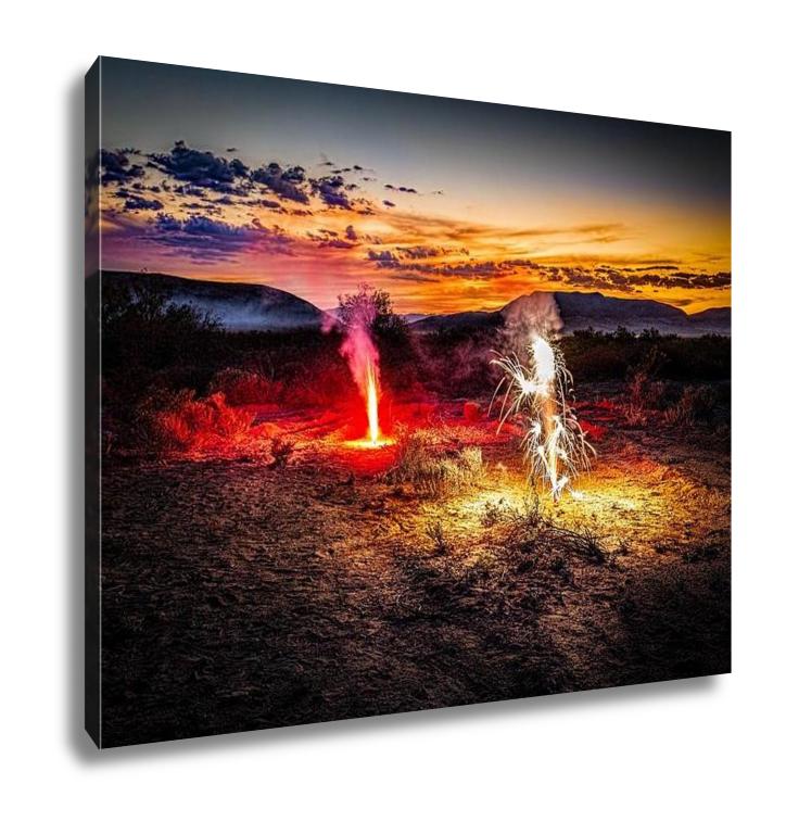 Gallery Wrapped Canvas, A Fireworks Display On The Fourth Of July In The Desert Near El Paso Tx - ultrawallart.com
