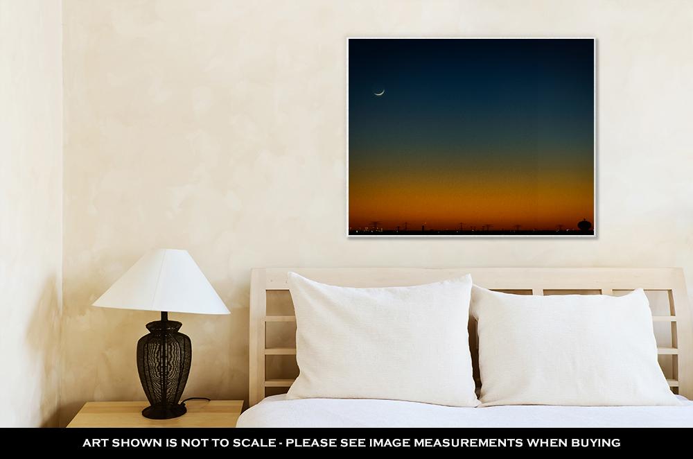 Gallery Wrapped Canvas, North Houston Texas Sunset And Moonrise With Power Line Silhouette - ultrawallart.com