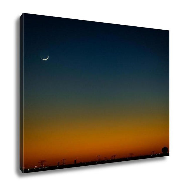 Gallery Wrapped Canvas, North Houston Texas Sunset And Moonrise With Power Line Silhouette - ultrawallart.com