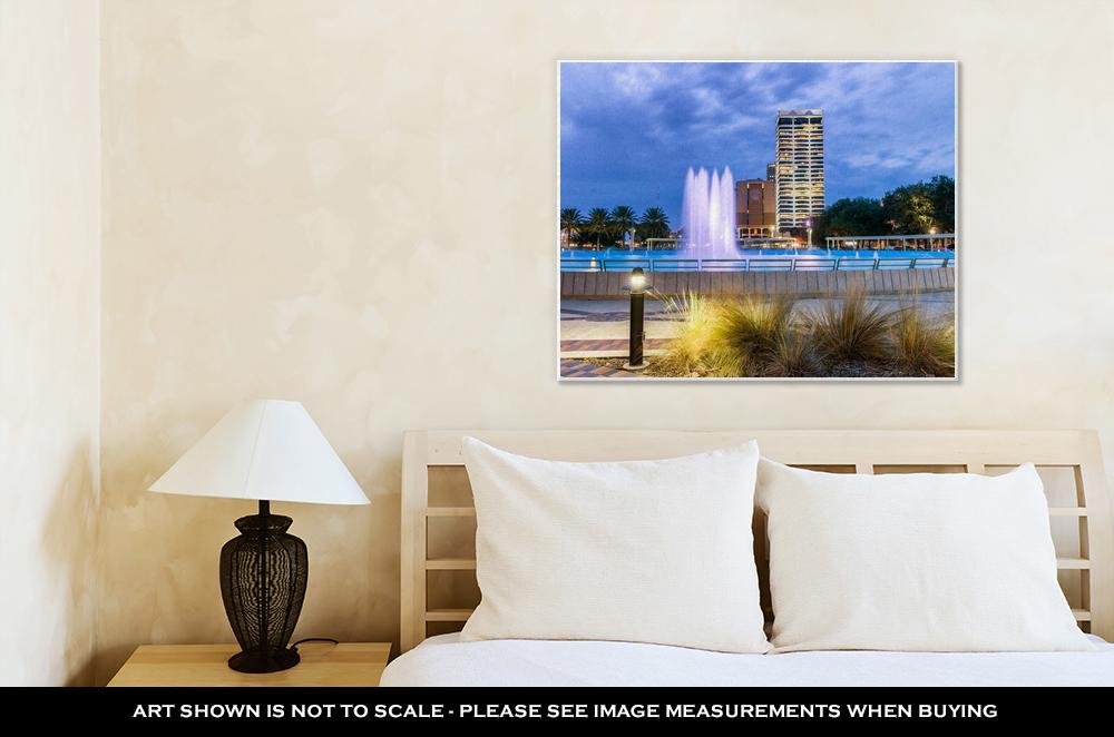 Gallery Wrapped Canvas, Jacksonville Florida City Lights At Night With Fountain - ultrawallart.com