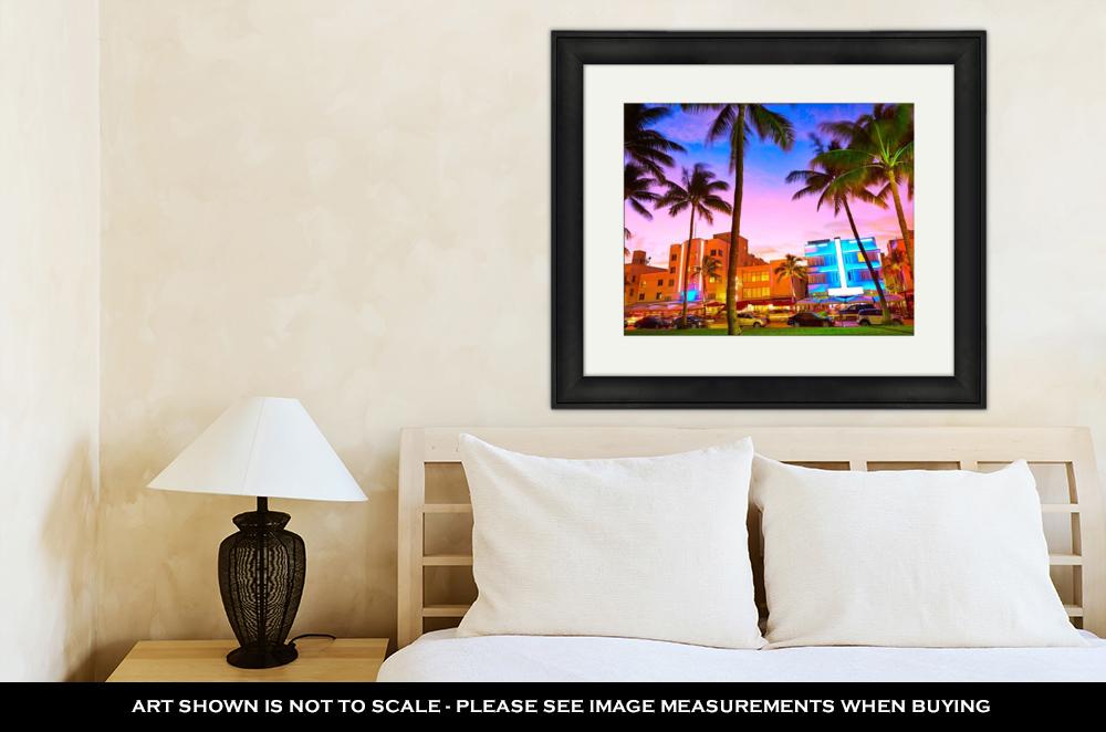 Framed Print, Miami Beach South Beach Sunset In Ocean Drive Florida Art Decor - ultrawallart.com