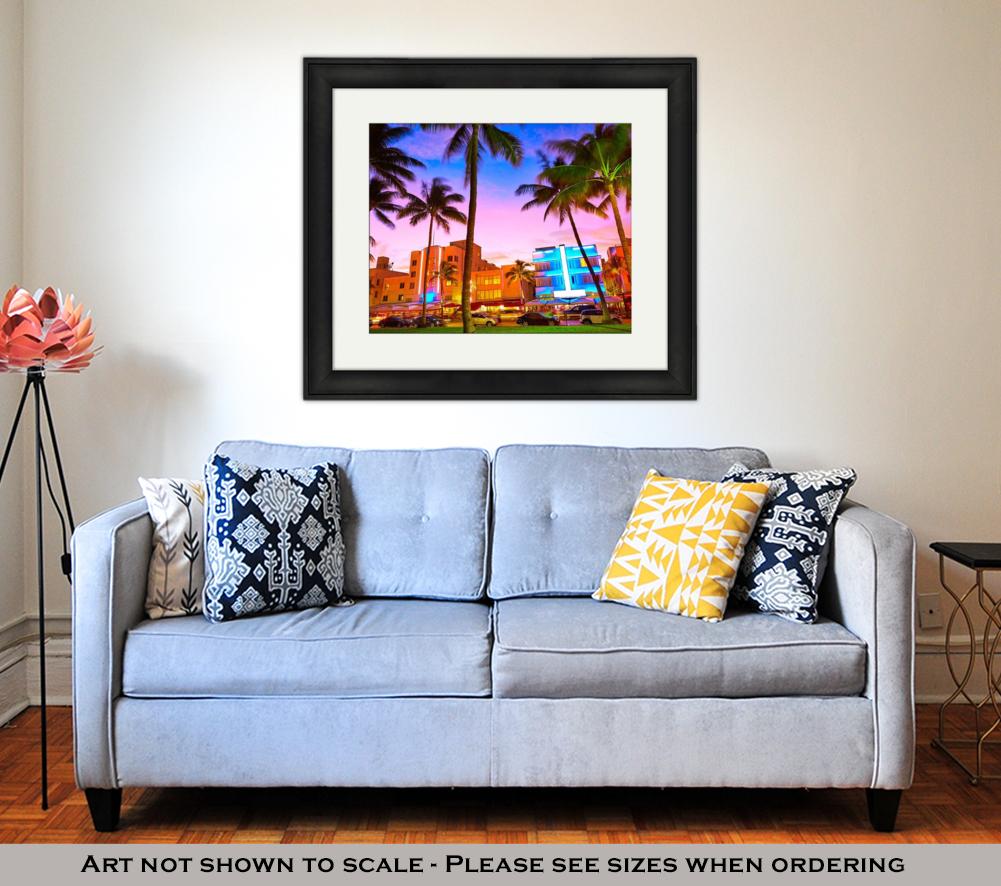 Framed Print, Miami Beach South Beach Sunset In Ocean Drive Florida Art Decor - ultrawallart.com
