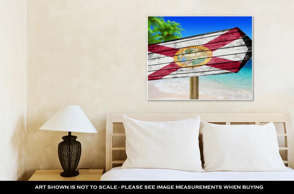 Gallery Wrapped Canvas, Florida Flag Wooden Sign On Beach - ultrawallart.com