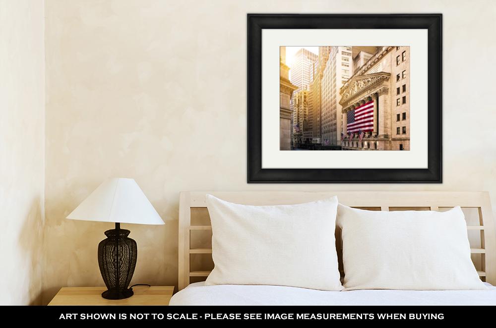Framed Print, Famous Wall Street And The Building In New York New York Stock Exchange With - ultrawallart.com