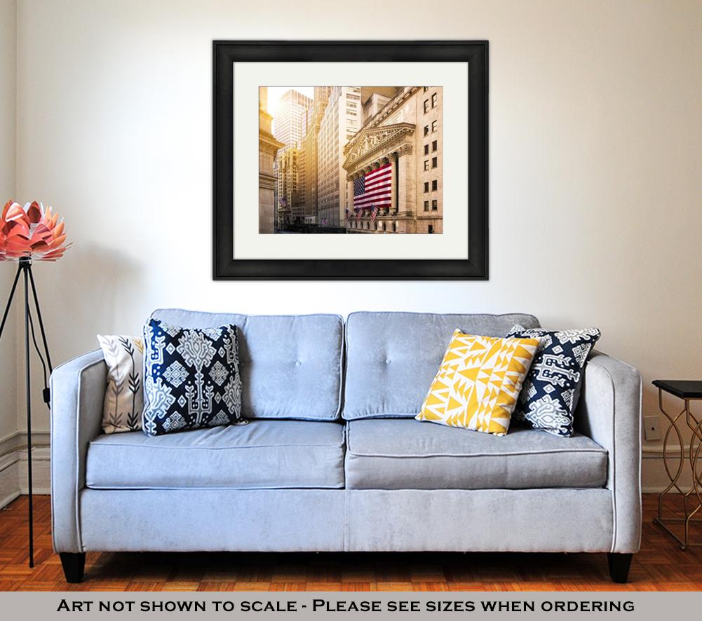 Framed Print, Famous Wall Street And The Building In New York New York Stock Exchange With - ultrawallart.com