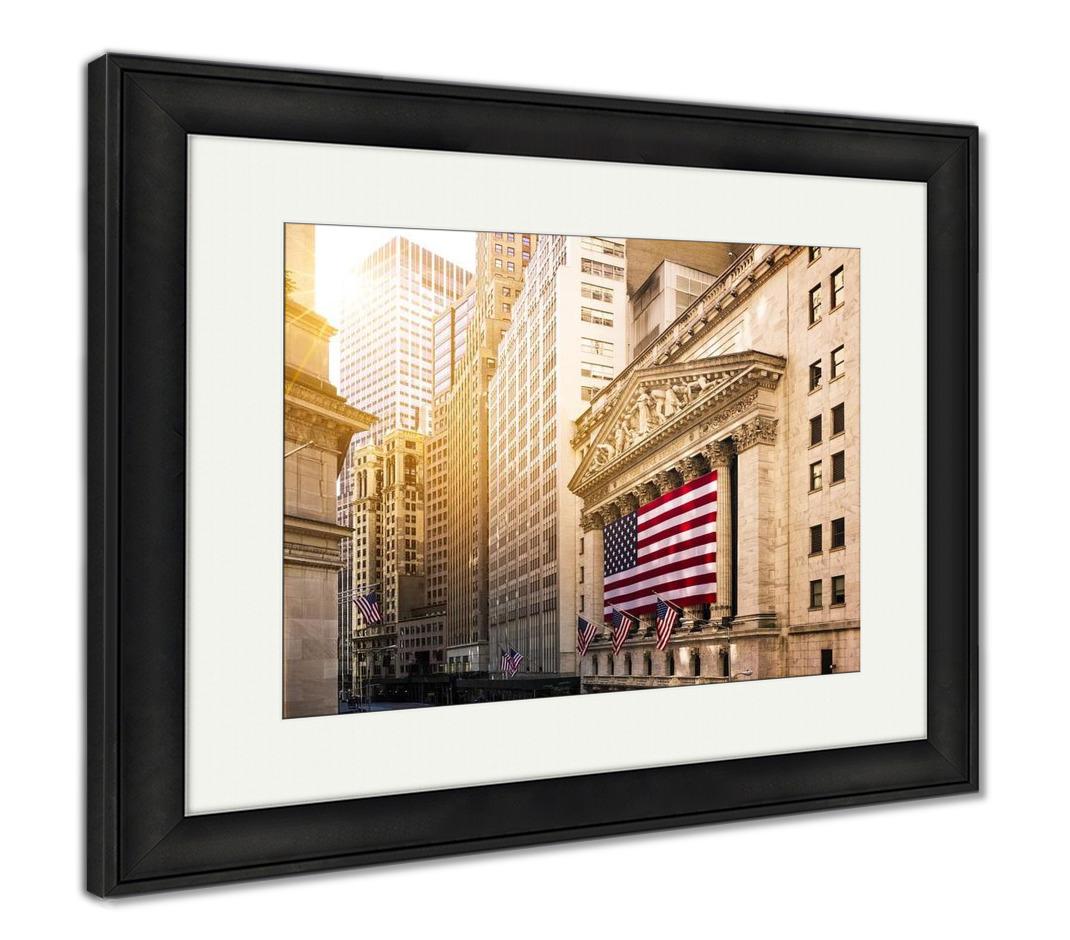 Framed Print, Famous Wall Street And The Building In New York New York Stock Exchange With - ultrawallart.com