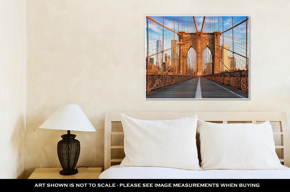 Gallery Wrapped Canvas, Brooklyn Bridge New York City Nobody At Sunrise - ultrawallart.com