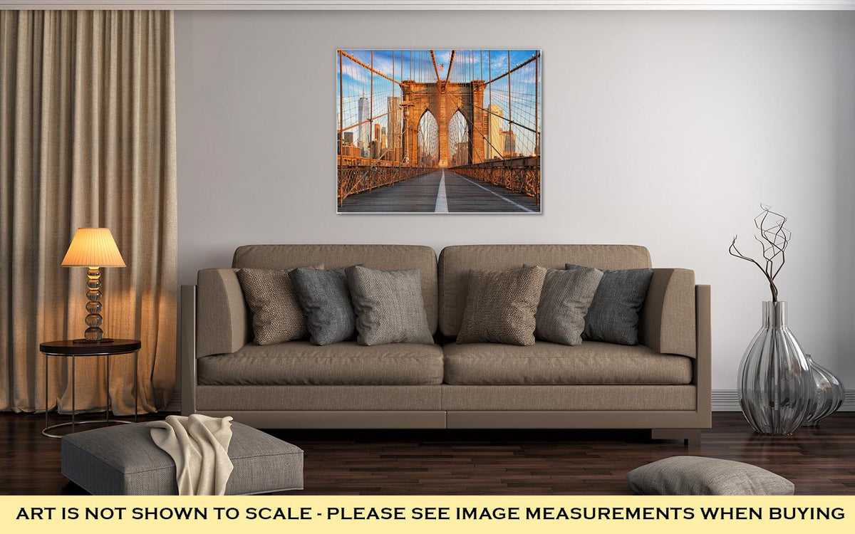 Gallery Wrapped Canvas, Brooklyn Bridge New York City Nobody At Sunrise - ultrawallart.com
