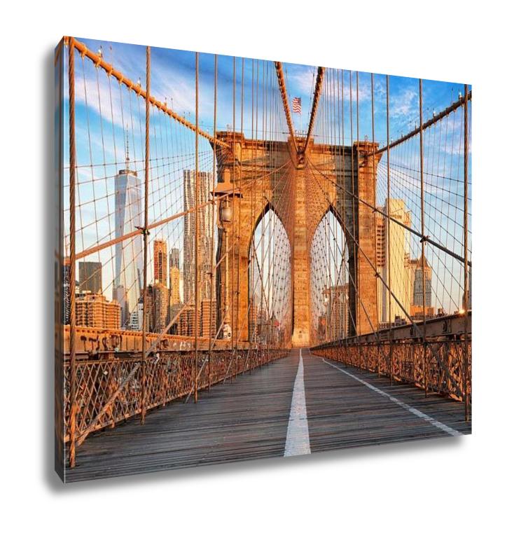 Gallery Wrapped Canvas, Brooklyn Bridge New York City Nobody At Sunrise - ultrawallart.com
