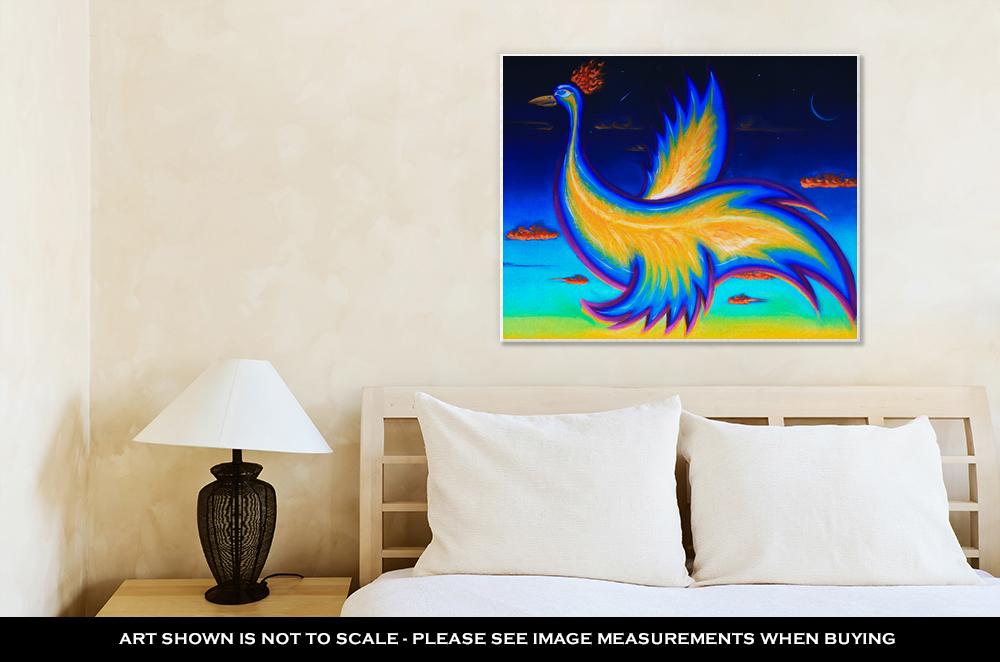 Gallery Wrapped Canvas, Original Art Acrylic Painting Of Phoenix Bird Flying In The Night Sky - ultrawallart.com