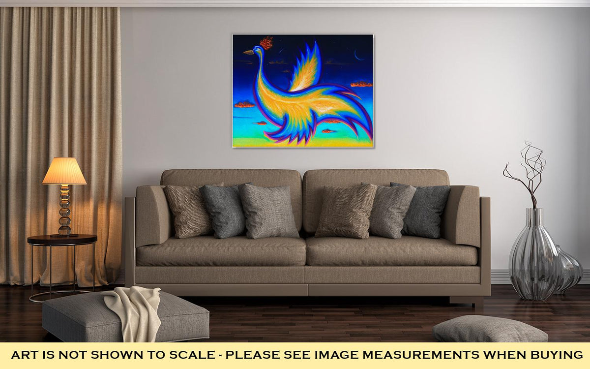 Gallery Wrapped Canvas, Original Art Acrylic Painting Of Phoenix Bird Flying In The Night Sky - ultrawallart.com