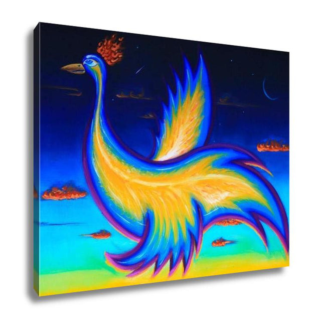 Gallery Wrapped Canvas, Original Art Acrylic Painting Of Phoenix Bird Flying In The Night Sky - ultrawallart.com